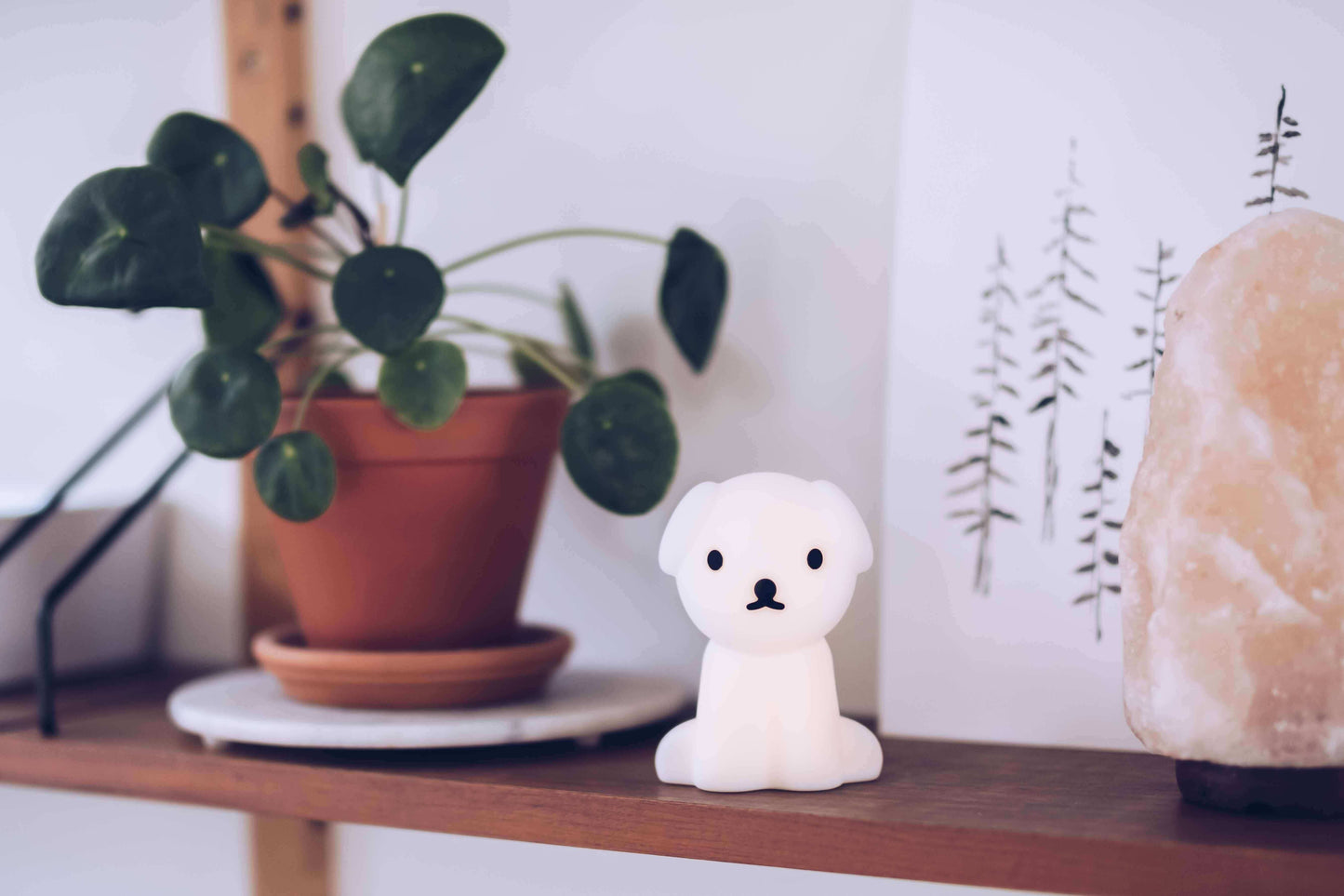 Snuffy Bundle of Light styled as décor on a nursery shelf